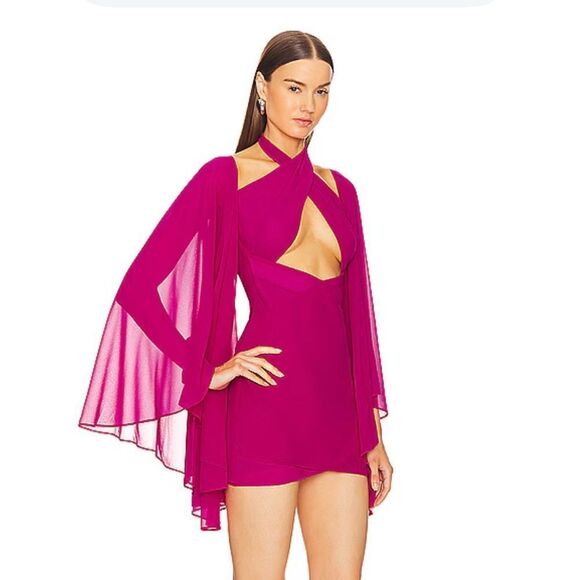 NWT Michael Costello Revolve Constance Mini Dress Fuschia pink chiffon S - Picture 1 of 14